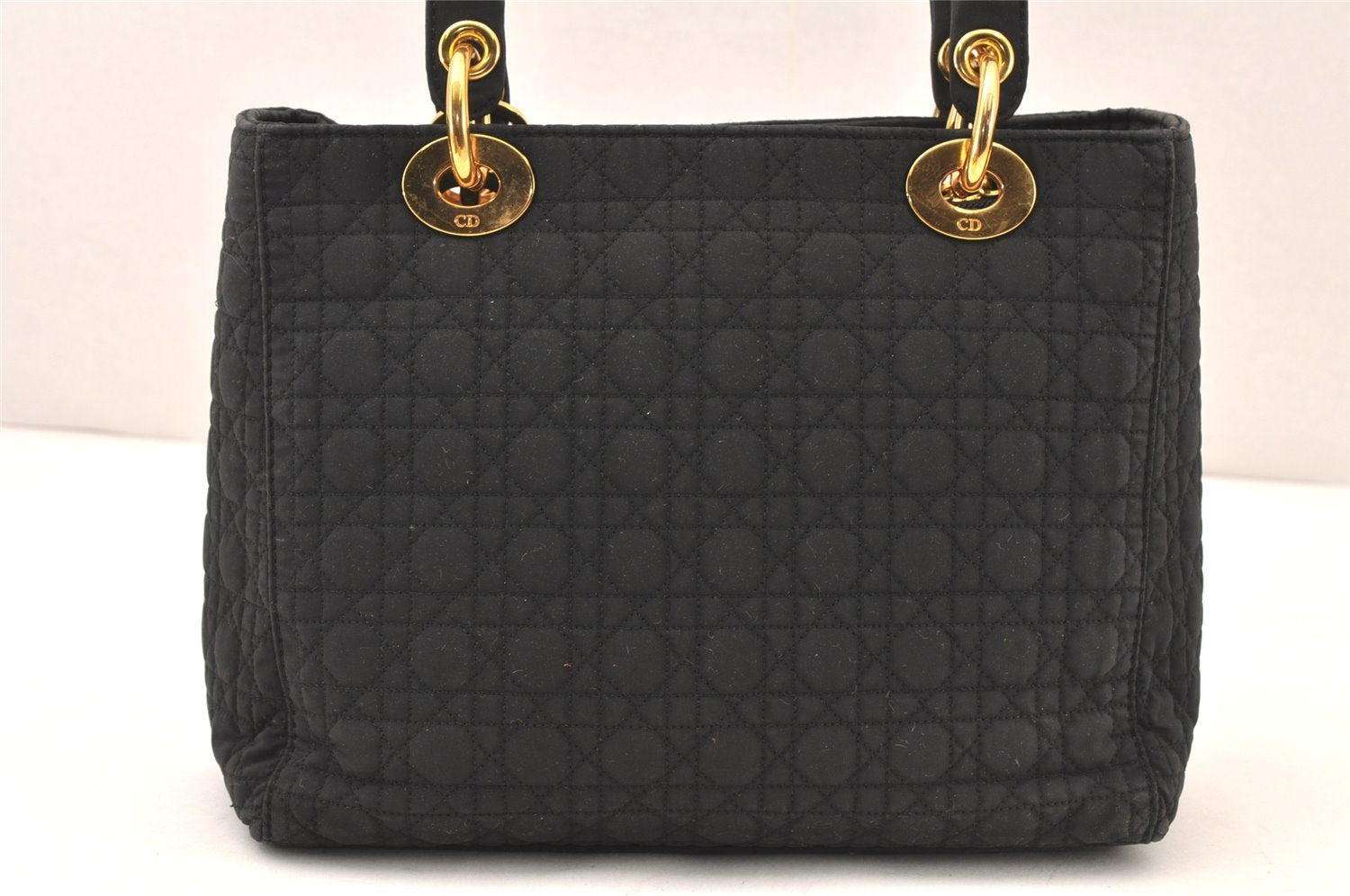 Authentic Christian Dior Lady Dior Canvas Nylon Hand Bag Purse Black CD 5969K