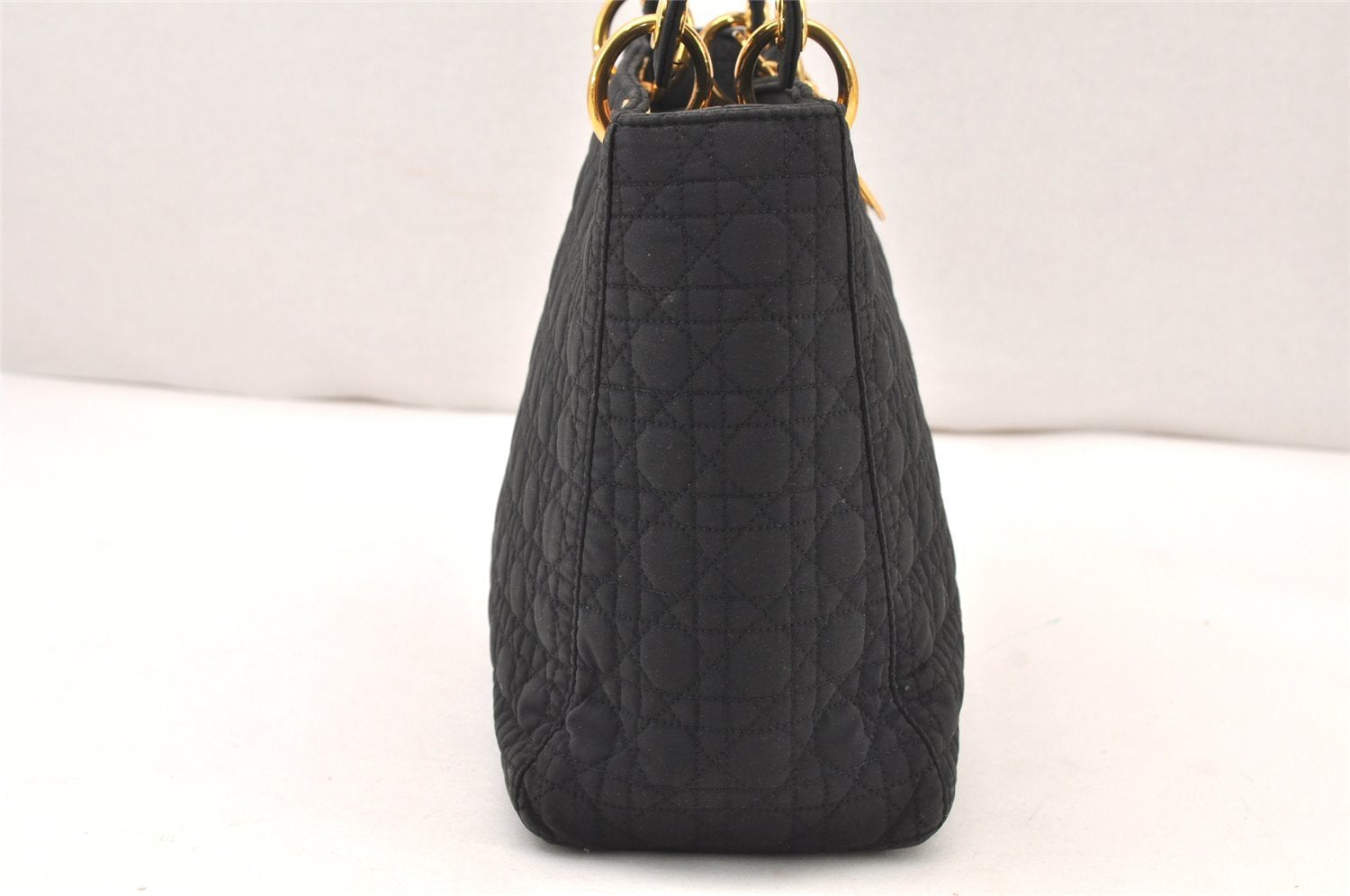 Authentic Christian Dior Lady Dior Canvas Nylon Hand Bag Purse Black CD 5969K