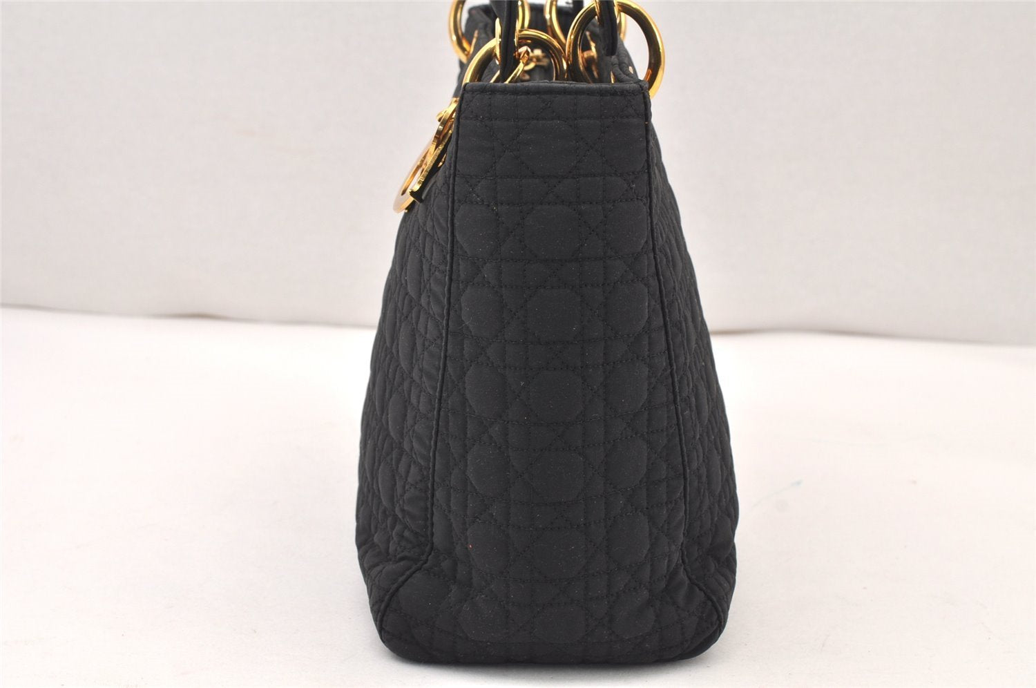 Authentic Christian Dior Lady Dior Canvas Nylon Hand Bag Purse Black CD 5969K