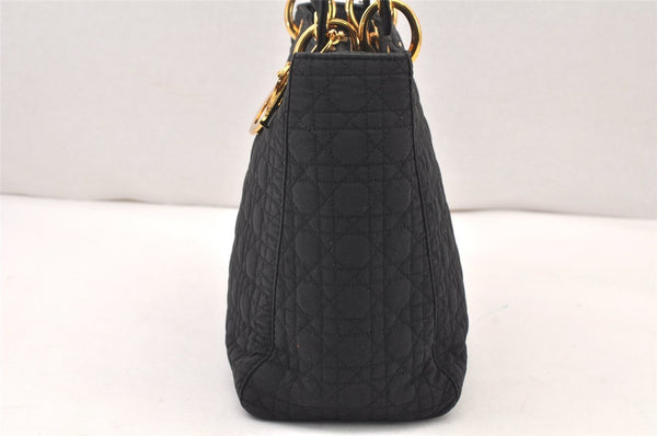 Authentic Christian Dior Lady Dior Canvas Nylon Hand Bag Purse Black CD 5969K