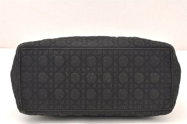 Authentic Christian Dior Lady Dior Canvas Nylon Hand Bag Purse Black CD 5969K