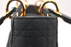 Authentic Christian Dior Lady Dior Canvas Nylon Hand Bag Purse Black CD 5969K