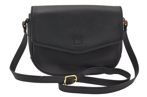 Authentic Burberrys Vintage Shoulder Cross Body Bag Purse Leather Black 5970K