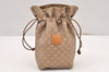 Authentic CELINE Macadam Blason Pattern Drawstring Pouch PVC Leather Beige 5972K