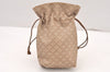 Authentic CELINE Macadam Blason Pattern Drawstring Pouch PVC Leather Beige 5972K