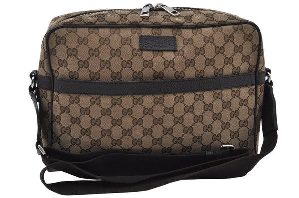 Authentic GUCCI Shoulder Cross Body Bag GG Canvas Leather 449173 Brown 5973J