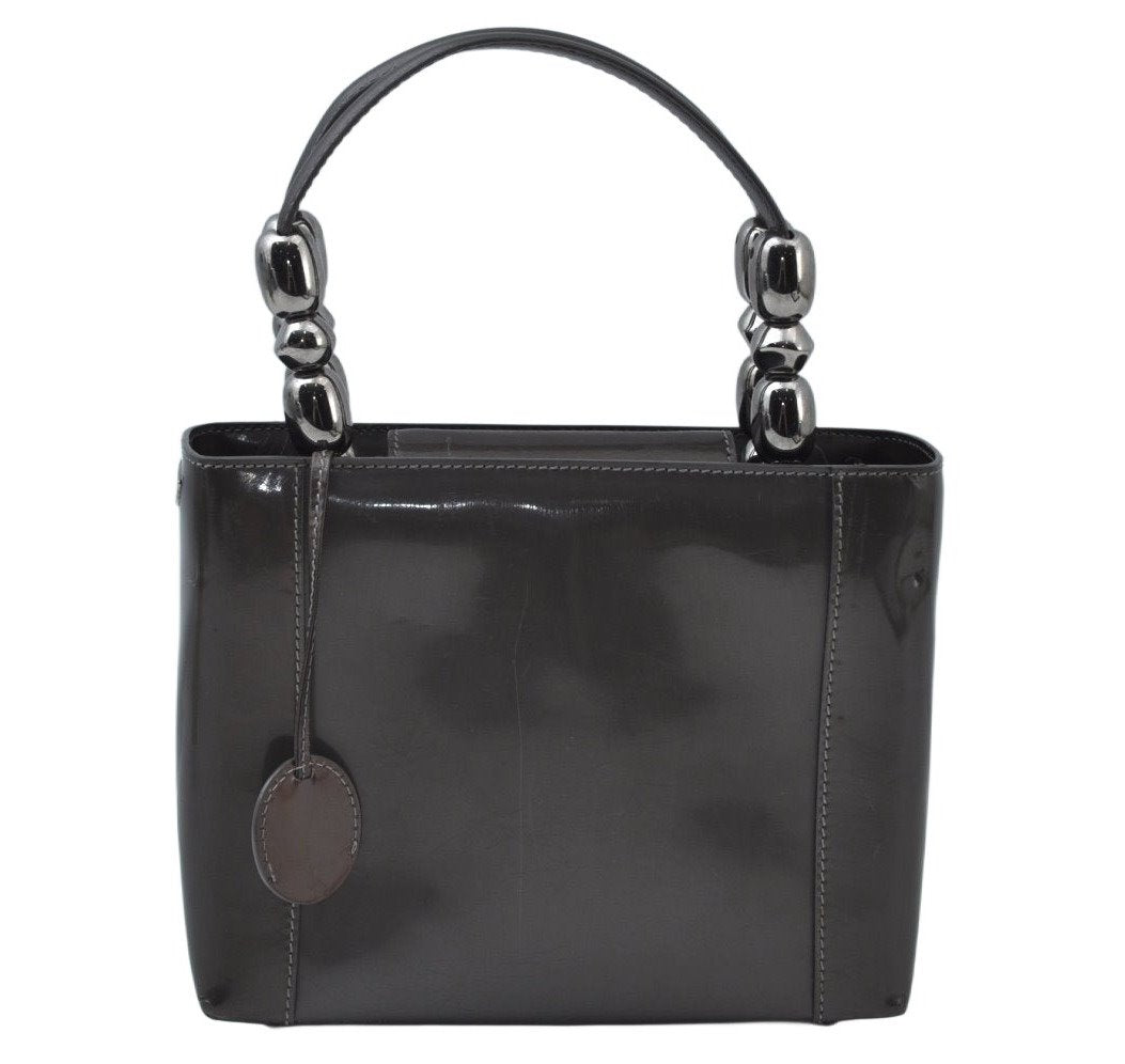 Authentic Christian Dior Maris Pearl Hand Tote Bag Purse Enamel Brown 5975J