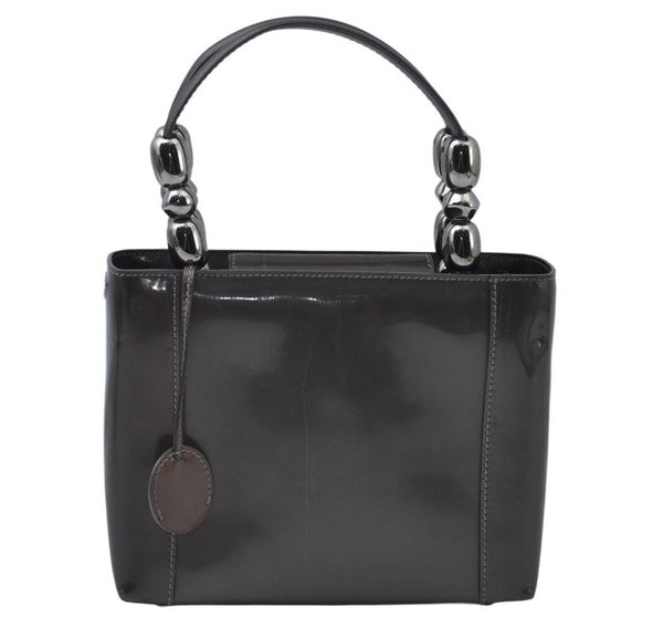Authentic Christian Dior Maris Pearl Hand Tote Bag Purse Enamel Brown 5975J