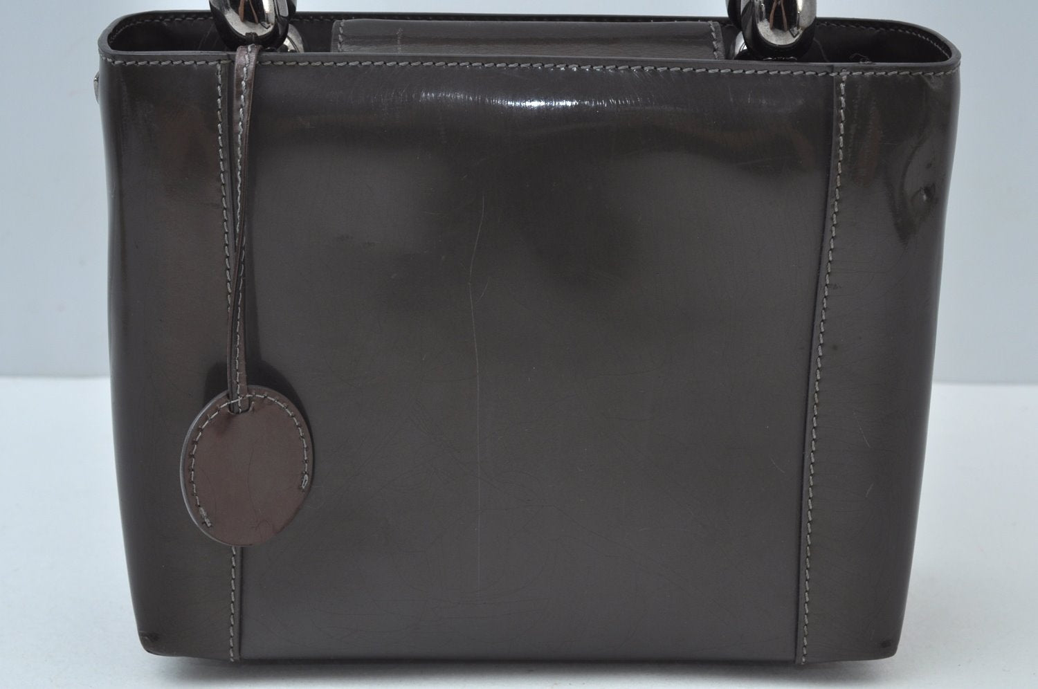 Authentic Christian Dior Maris Pearl Hand Tote Bag Purse Enamel Brown 5975J