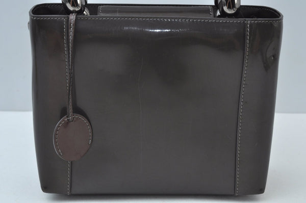 Authentic Christian Dior Maris Pearl Hand Tote Bag Purse Enamel Brown 5975J