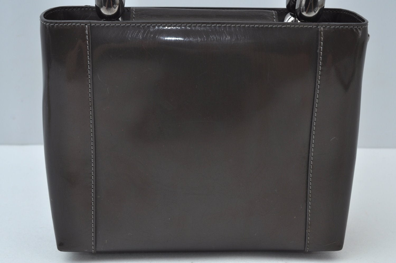 Authentic Christian Dior Maris Pearl Hand Tote Bag Purse Enamel Brown 5975J