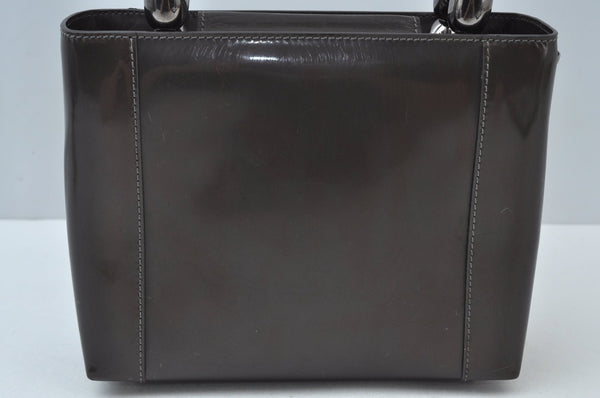 Authentic Christian Dior Maris Pearl Hand Tote Bag Purse Enamel Brown 5975J