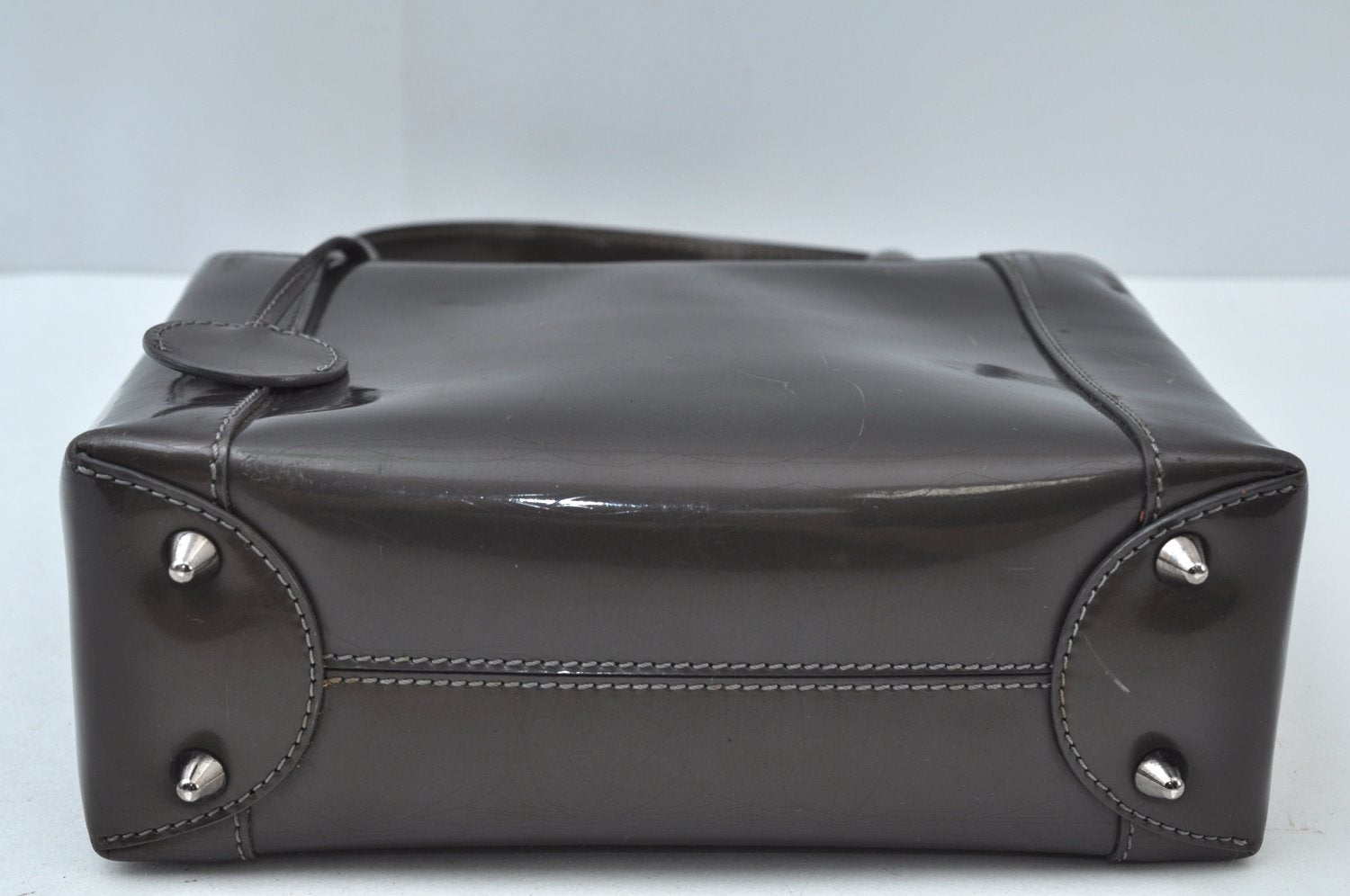 Authentic Christian Dior Maris Pearl Hand Tote Bag Purse Enamel Brown 5975J