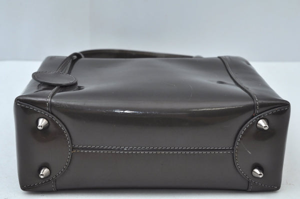 Authentic Christian Dior Maris Pearl Hand Tote Bag Purse Enamel Brown 5975J