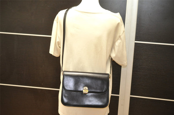 Authentic Christian Dior Shoulder Cross Body Bag Purse Leather Black 5975K