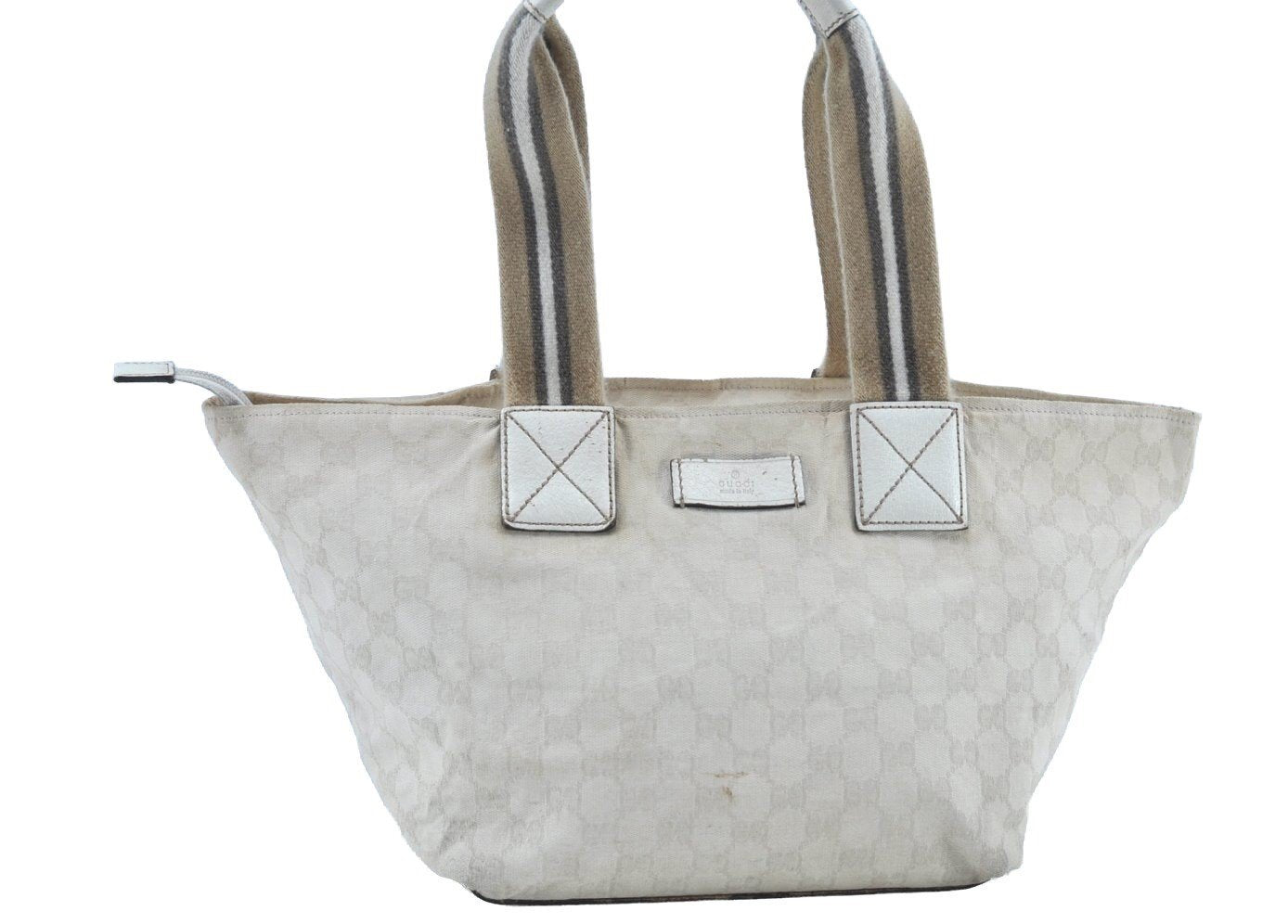 Authentic GUCCI Vintage Shoulder Tote Bag GG Canvas Leather 131230 White 5976H
