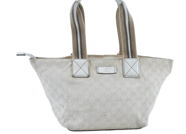 Authentic GUCCI Vintage Shoulder Tote Bag GG Canvas Leather 131230 White 5976H