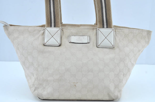 Authentic GUCCI Vintage Shoulder Tote Bag GG Canvas Leather 131230 White 5976H