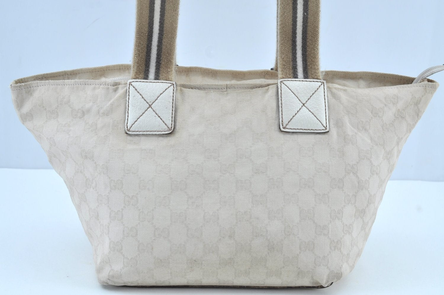 Authentic GUCCI Vintage Shoulder Tote Bag GG Canvas Leather 131230 White 5976H
