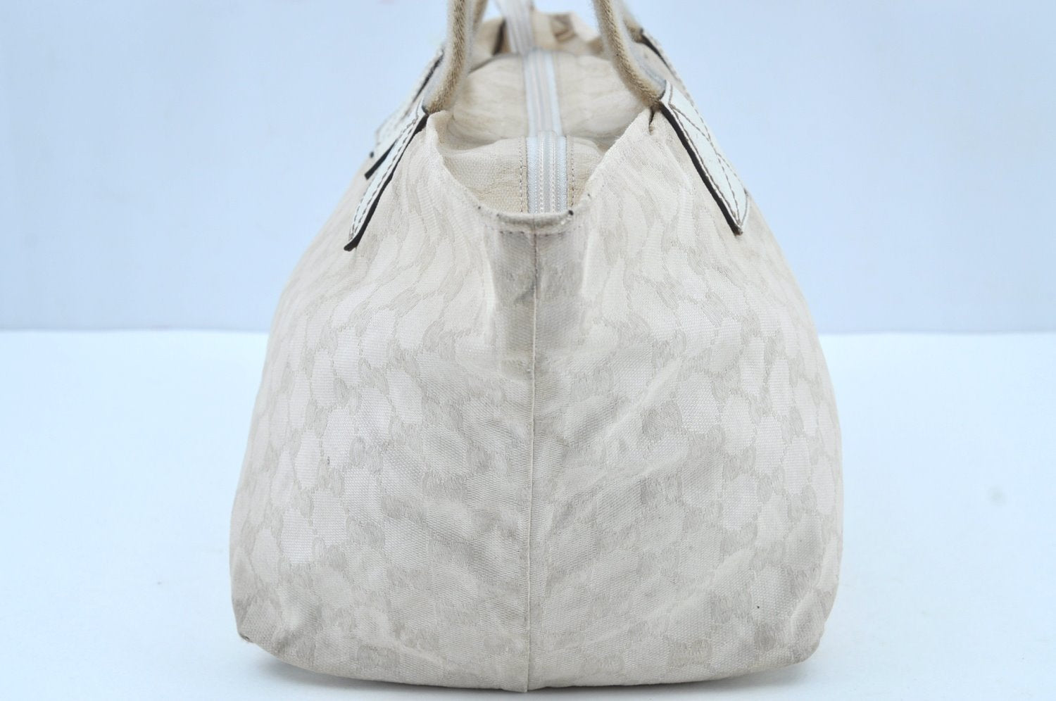 Authentic GUCCI Vintage Shoulder Tote Bag GG Canvas Leather 131230 White 5976H