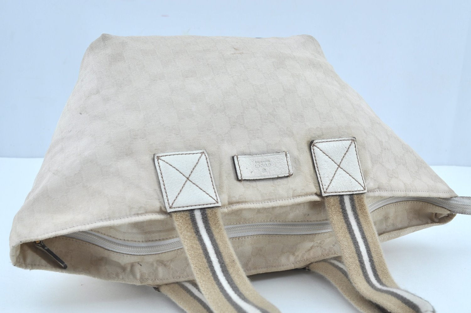 Authentic GUCCI Vintage Shoulder Tote Bag GG Canvas Leather 131230 White 5976H