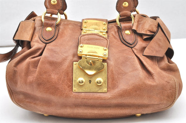 Authentic MIU MIU Vintage Leather 2Way Shoulder Hand Bag Purse Brown 5976K