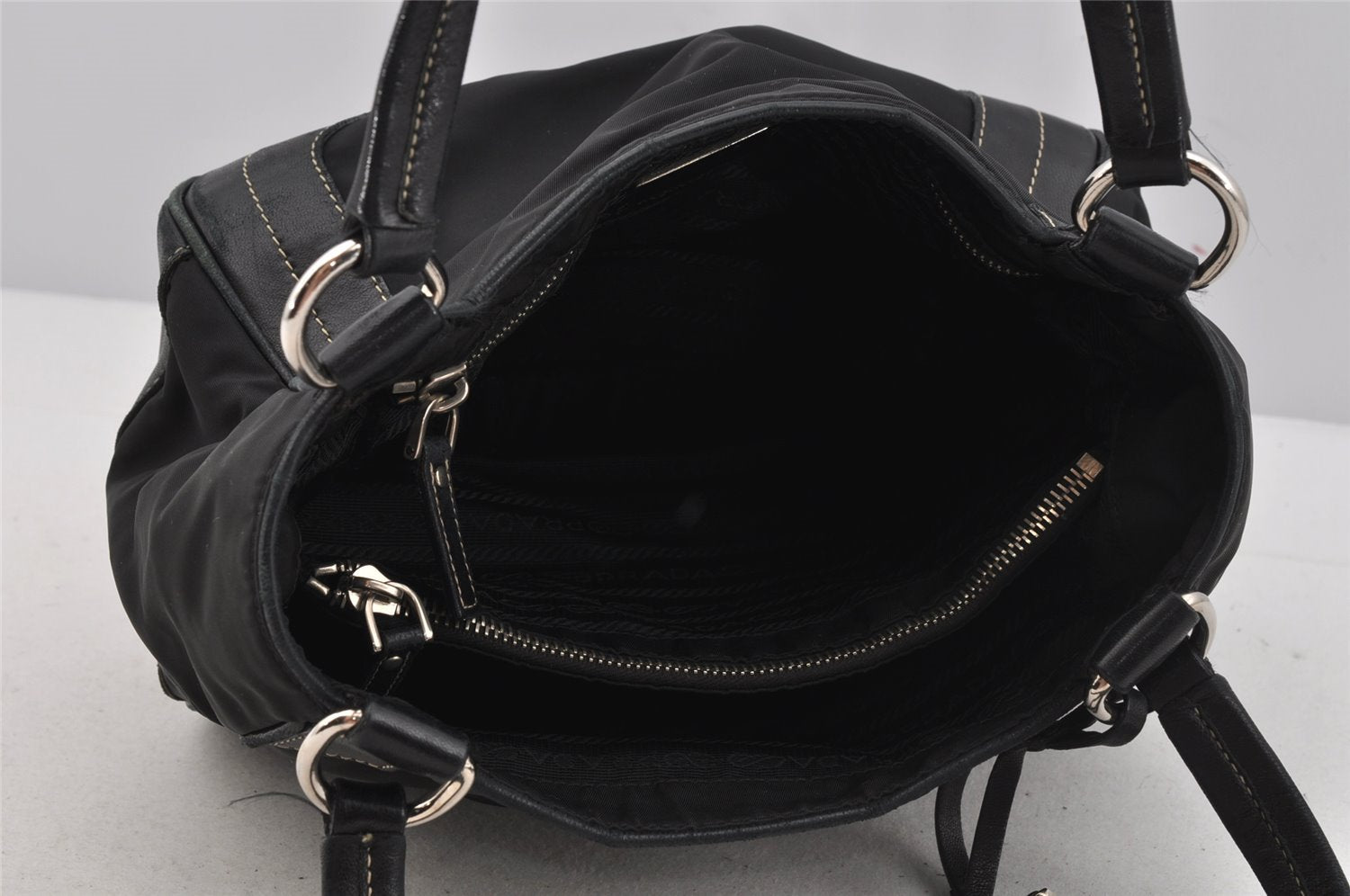 Authentic PRADA Nylon Tessuto Leather Shoulder Hand Bag Purse Black 5977J