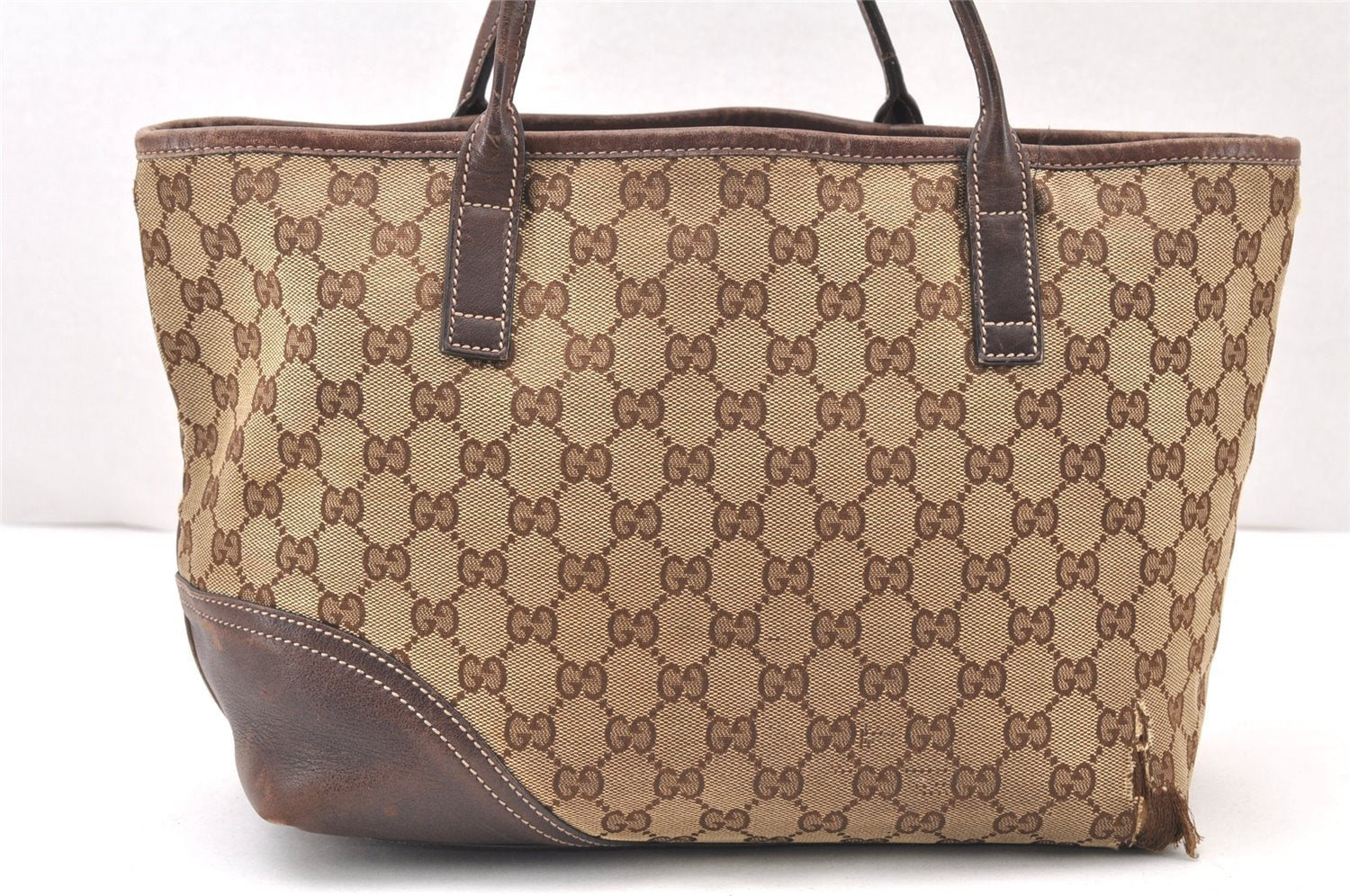 Authentic GUCCI New Britt Tote Bag GG Canvas Leather 169946 Brown Junk 5977K