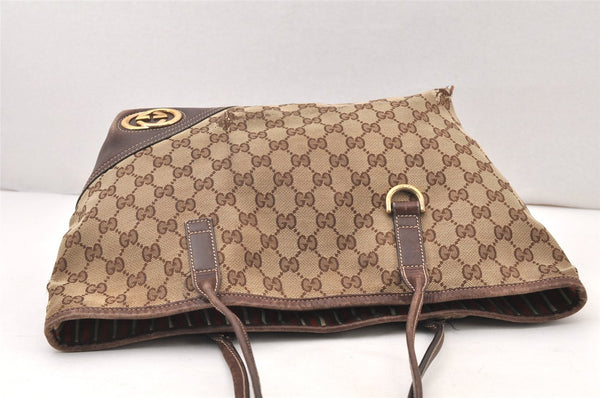 Authentic GUCCI New Britt Tote Bag GG Canvas Leather 169946 Brown Junk 5977K