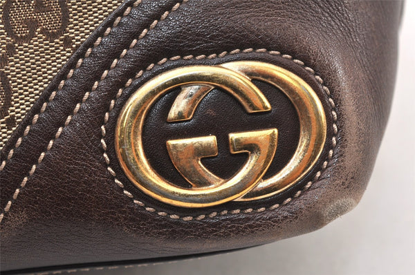 Authentic GUCCI New Britt Tote Bag GG Canvas Leather 169946 Brown Junk 5977K
