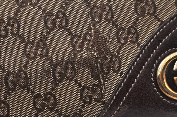 Authentic GUCCI New Britt Tote Bag GG Canvas Leather 169946 Brown Junk 5977K