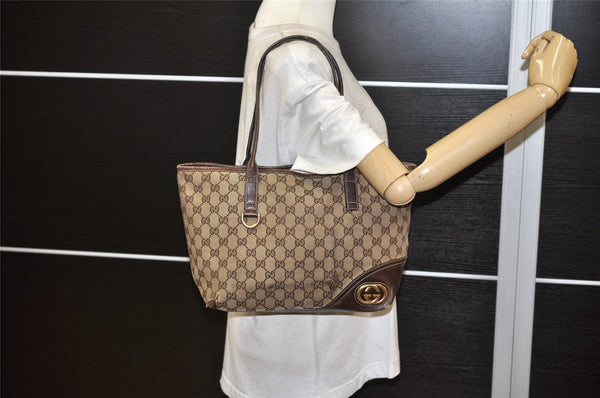 Authentic GUCCI New Britt Tote Bag GG Canvas Leather 169946 Brown Junk 5977K