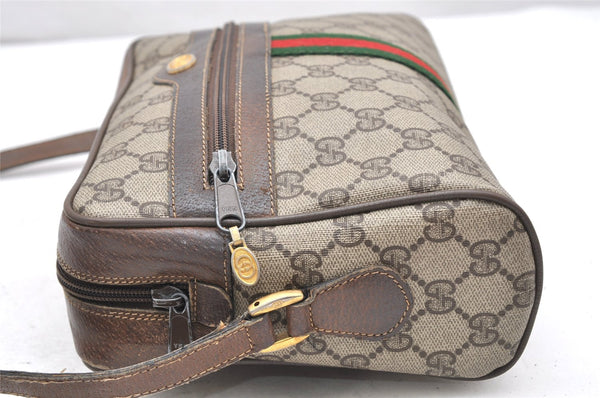 Authentic GUCCI Web Sherry Line Shoulder Cross Bag GG PVC Leather Brown 5978K