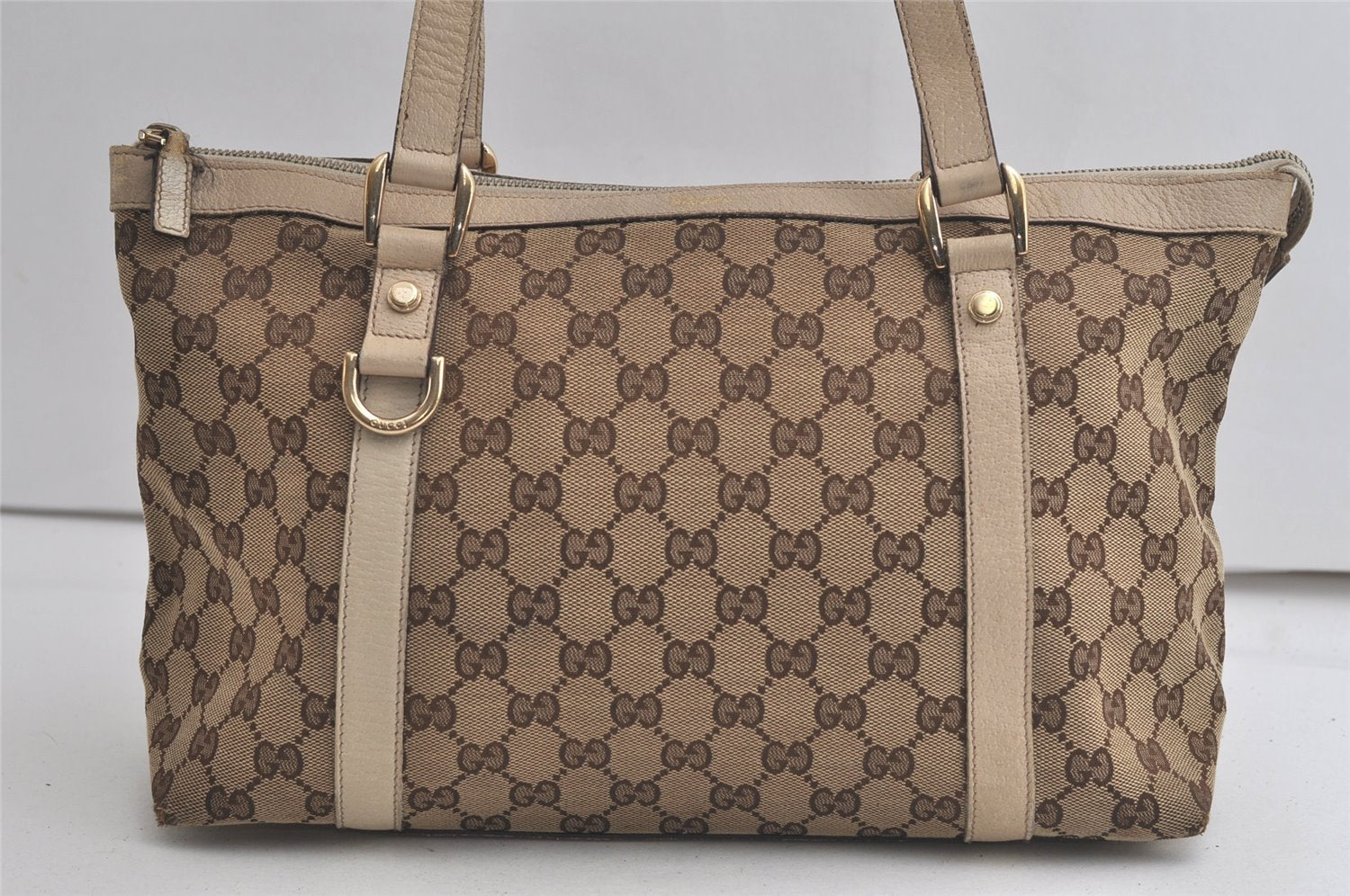 Authentic GUCCI Abbey Shoulder Tote Bag GG Canvas Leather 141470 Brown 5979K