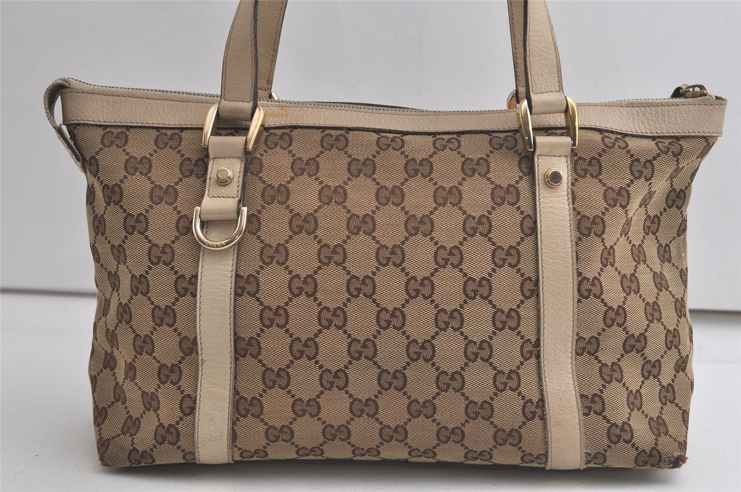 Authentic GUCCI Abbey Shoulder Tote Bag GG Canvas Leather 141470 Brown 5979K