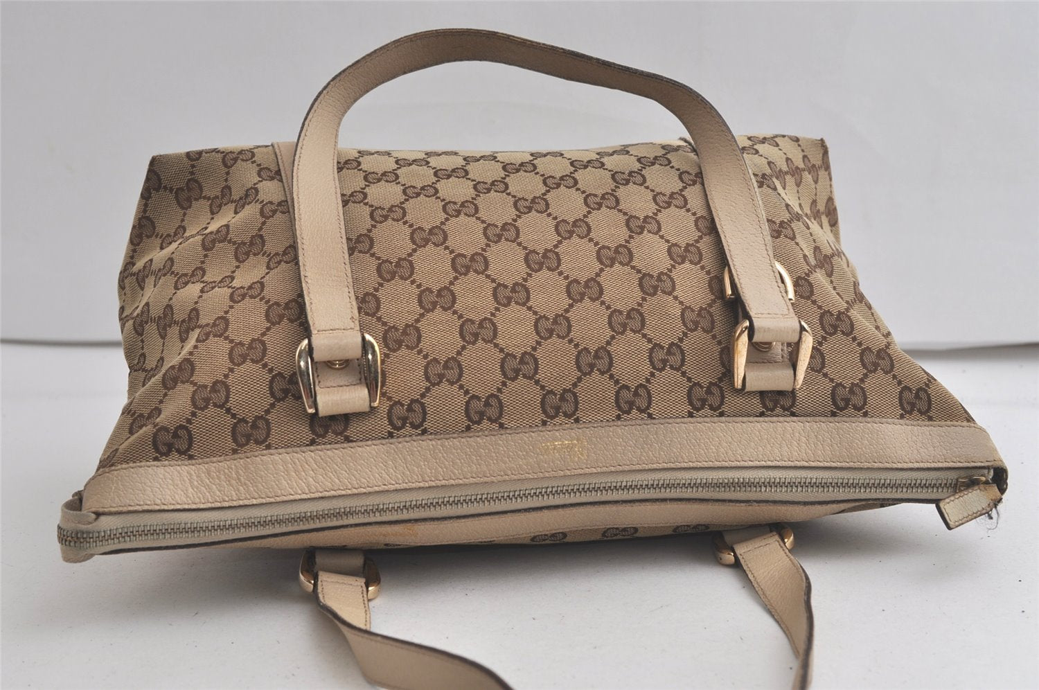 Authentic GUCCI Abbey Shoulder Tote Bag GG Canvas Leather 141470 Brown 5979K