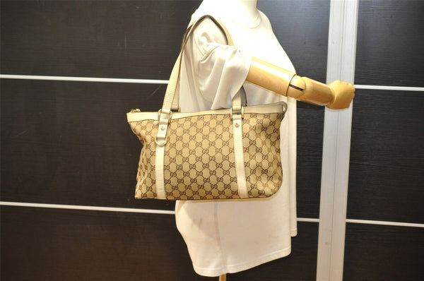 Authentic GUCCI Abbey Shoulder Tote Bag GG Canvas Leather 141470 Brown 5979K