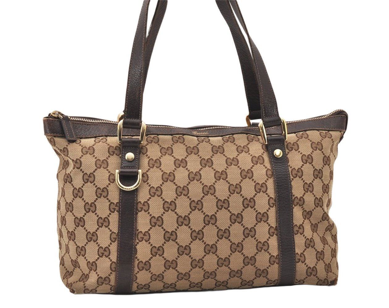 Authentic GUCCI Abbey Shoulder Tote Bag GG Canvas Leather 141470 Brown 5980K