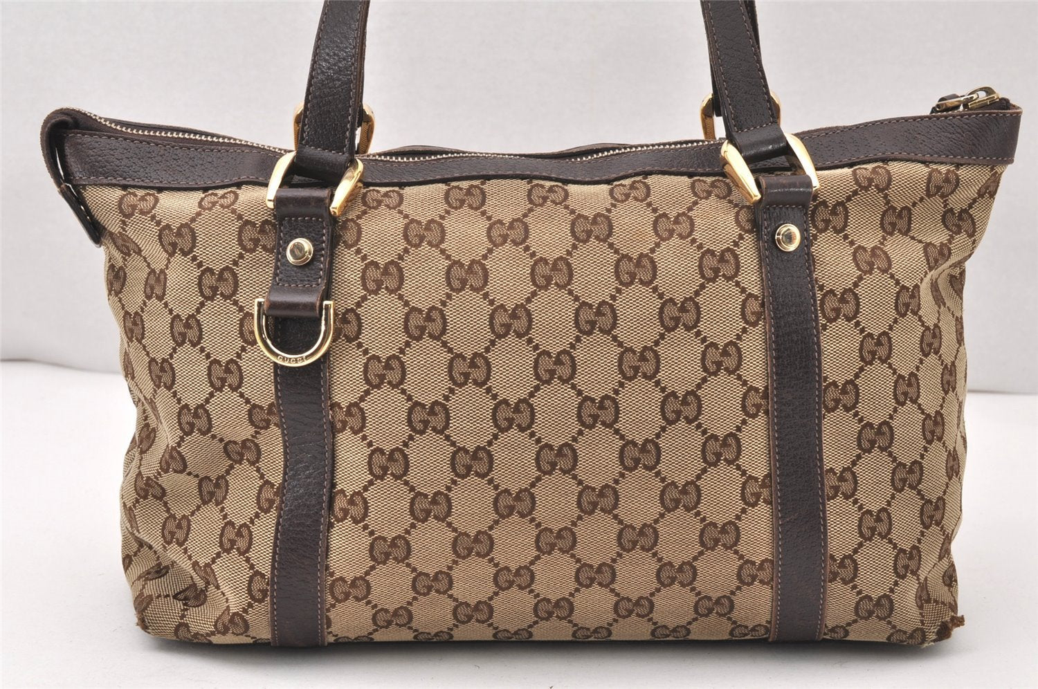 Authentic GUCCI Abbey Shoulder Tote Bag GG Canvas Leather 141470 Brown 5980K