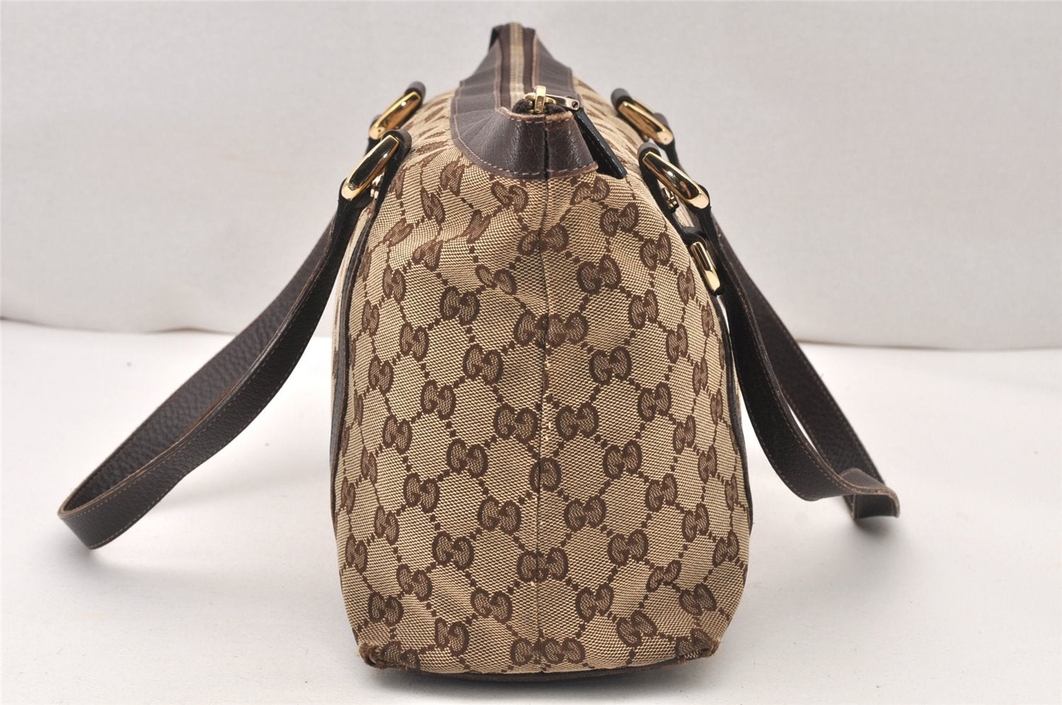 Authentic GUCCI Abbey Shoulder Tote Bag GG Canvas Leather 141470 Brown 5980K
