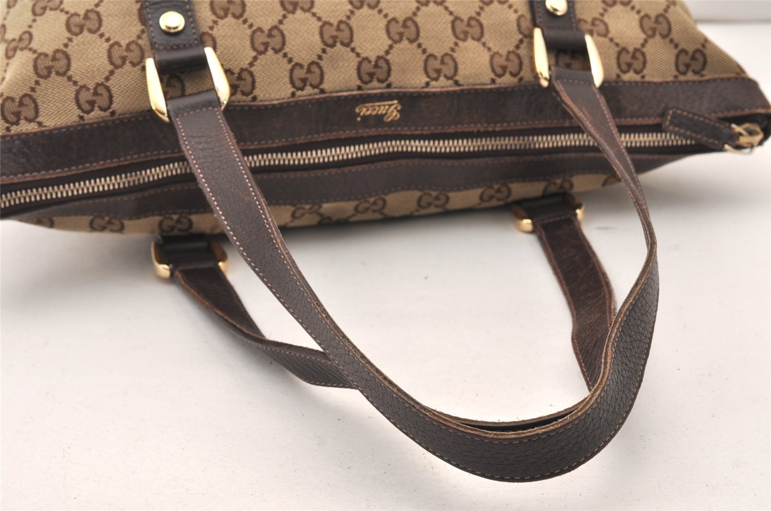 Authentic GUCCI Abbey Shoulder Tote Bag GG Canvas Leather 141470 Brown 5980K