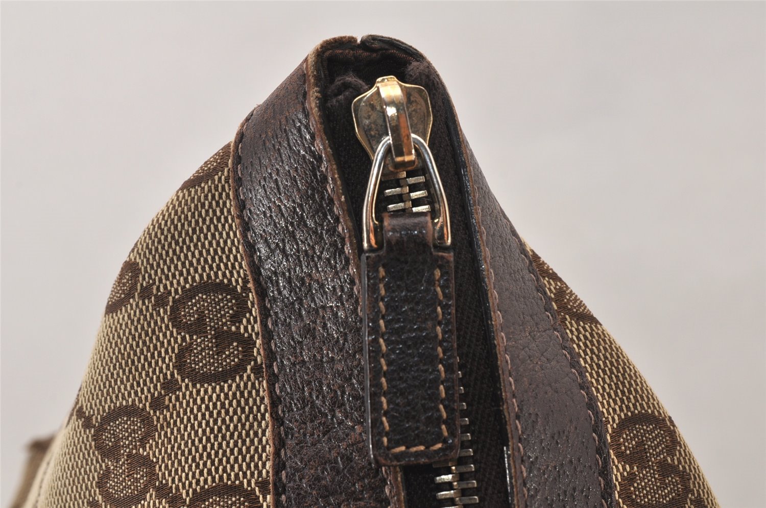 Authentic GUCCI Abbey Shoulder Tote Bag GG Canvas Leather 141470 Brown 5980K