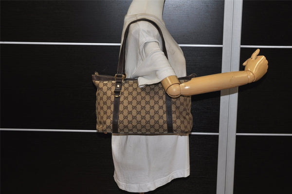 Authentic GUCCI Abbey Shoulder Tote Bag GG Canvas Leather 141470 Brown 5980K