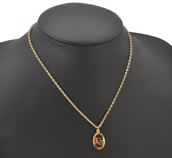 Authentic Christian Dior Gold Tone Chain Pendant Necklace CD 5984K