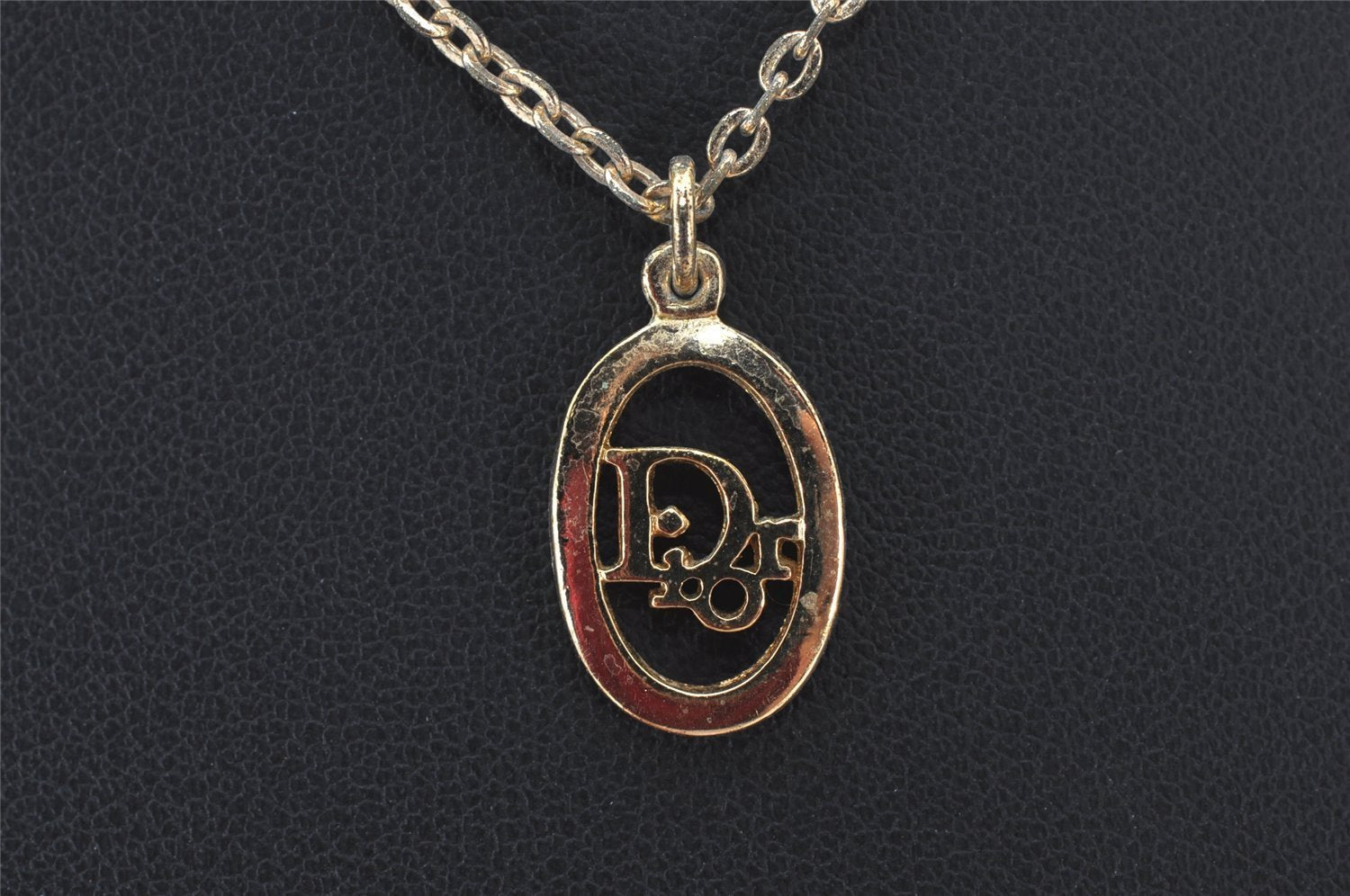 Authentic Christian Dior Gold Tone Chain Pendant Necklace CD 5984K