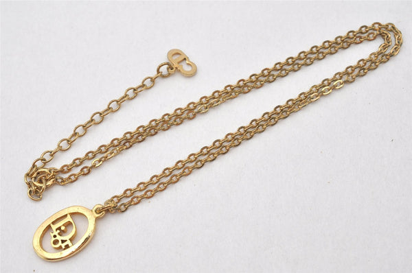 Authentic Christian Dior Gold Tone Chain Pendant Necklace CD 5984K