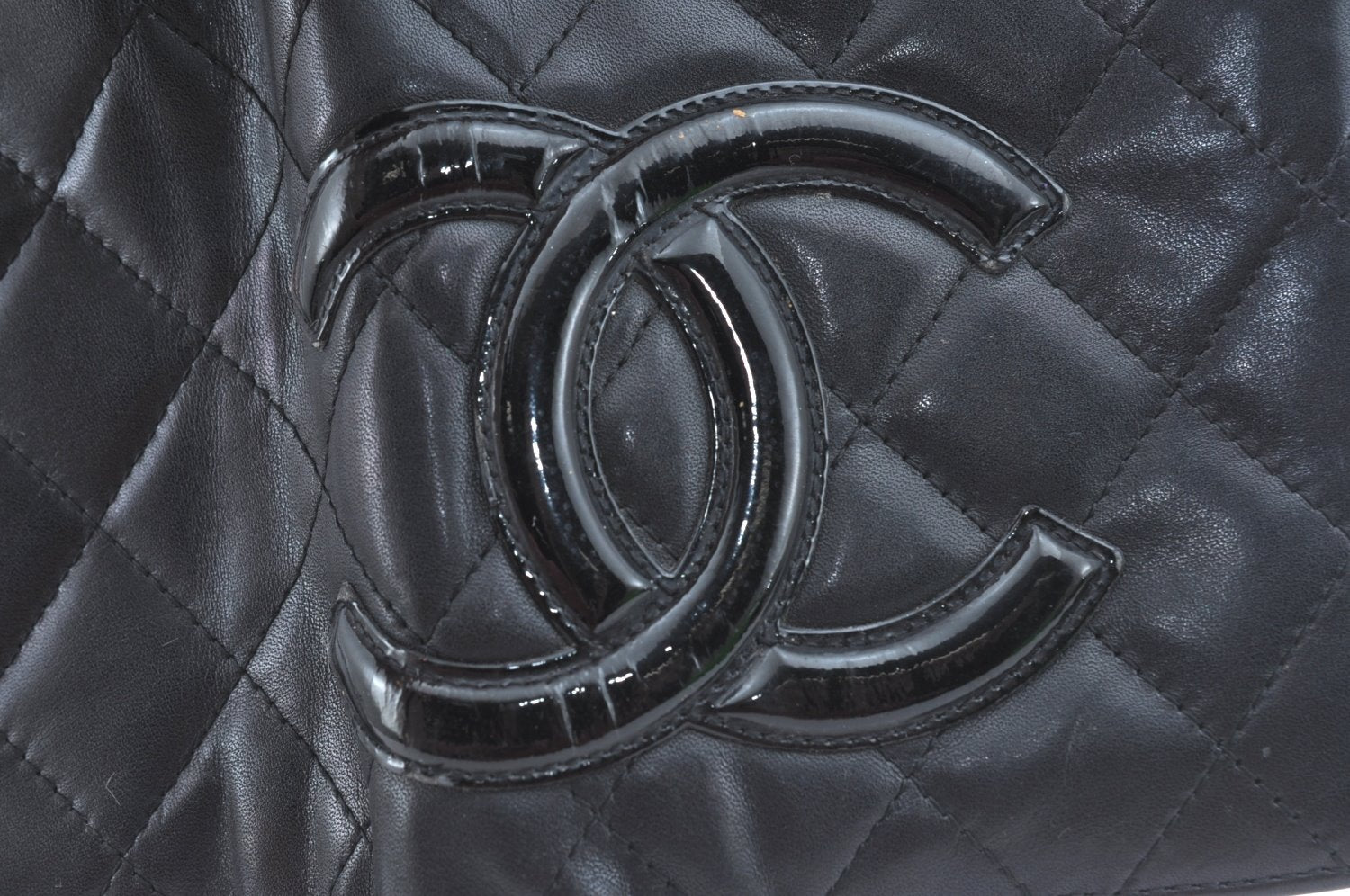 Authentic CHANEL Calf Skin Cambon Line CC Logo Bifold Long Wallet Black 5986J