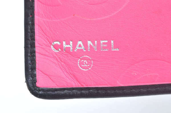 Authentic CHANEL Calf Skin Cambon Line CC Logo Bifold Long Wallet Black 5986J