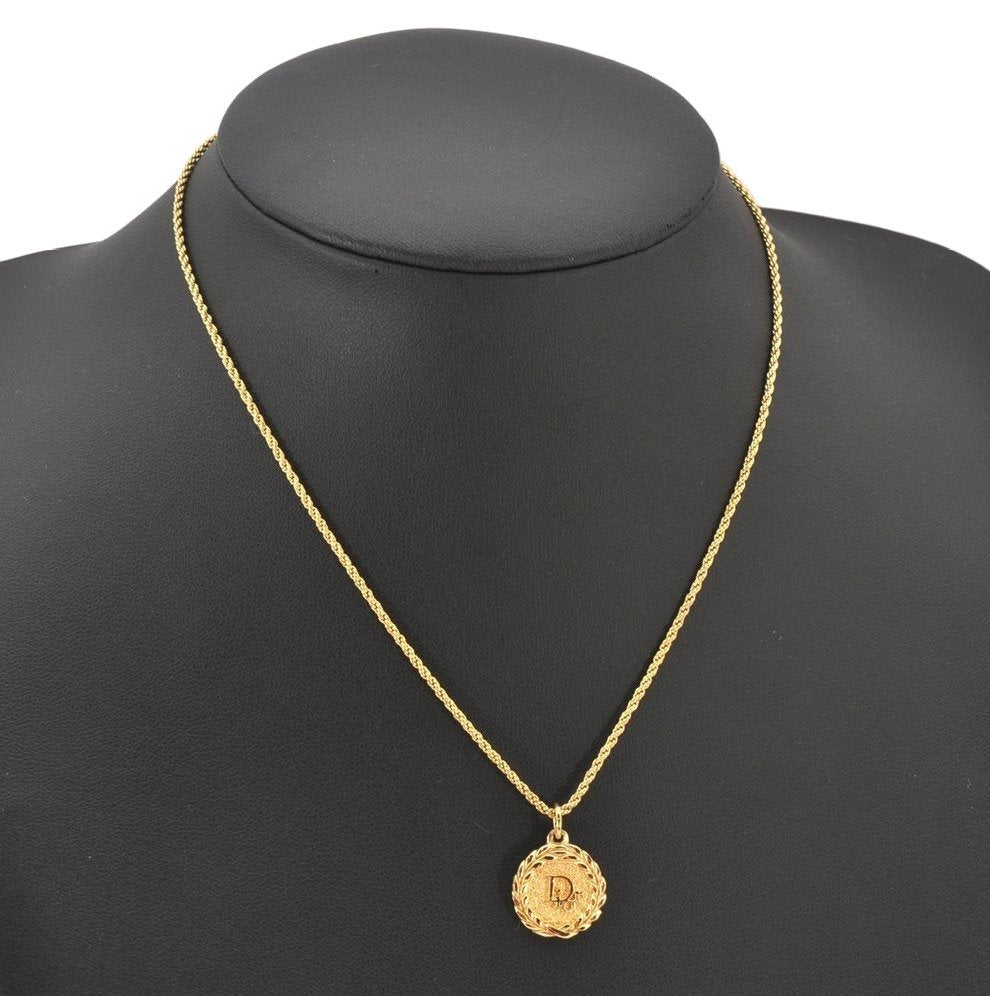 Authentic Christian Dior Gold Tone Chain Pendant Necklace CD 5988K