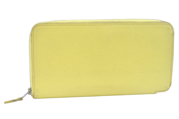 Authentic HERMES Azap Silk In Long Wallet Purse Leather Yellow 5989J